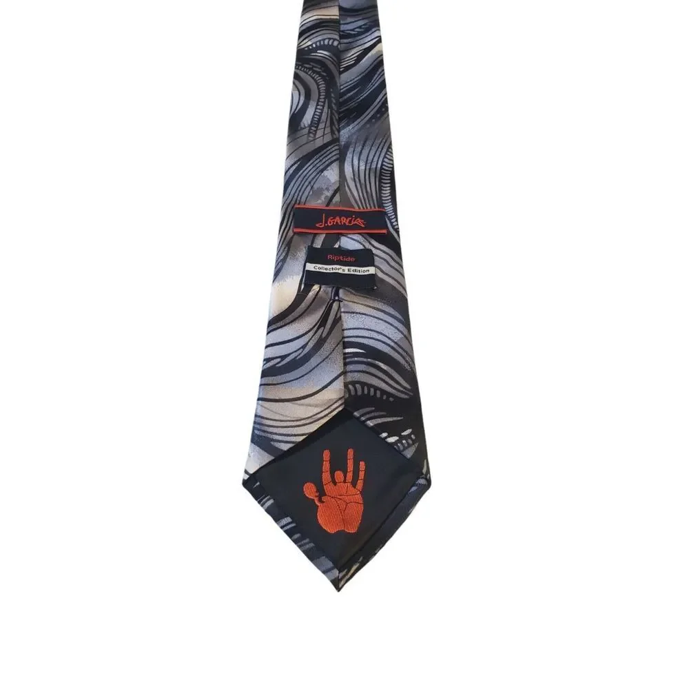 J Garcia 'Riptide'‎  Neck Tie Mens Black Gray Abstract Collectors Edition Silk
